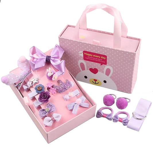 18 Pcs Cute Kids Hair Accessories Bow Elastic Hair Bands Toddler Hair Clips Various Styles Girls Hair Accessories With Organizer and Gift Box Suitable for Girls Baby Teenage Use