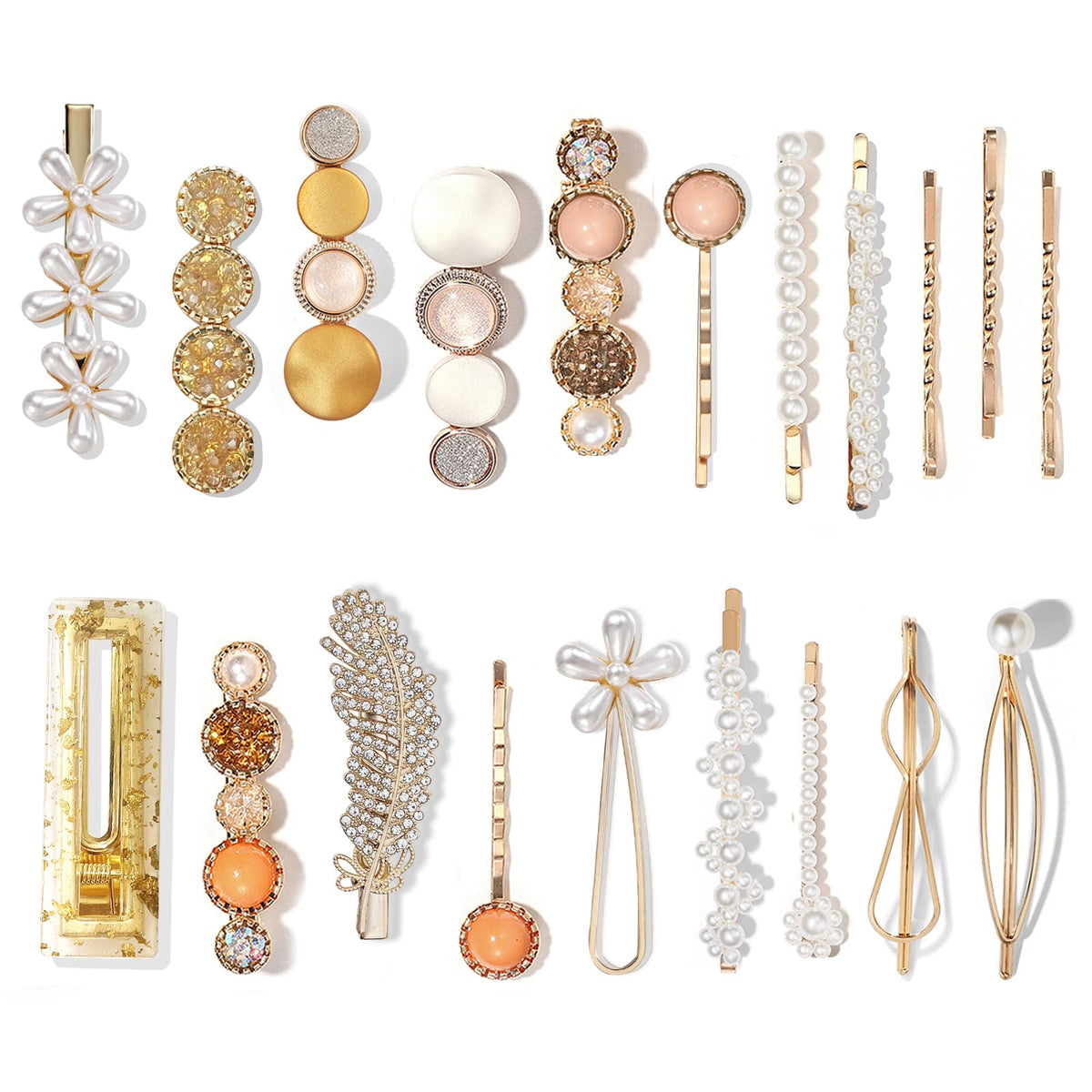 Mehayi 20 PCS Pearl Hair Clips Set Fashion Korean Acrylic Resin Hair Barrettes, Bobby Pins Hairpins for Women and Ladies Girls Headwear Styling Tools, Hair Accessories for Decorative Party Wedding