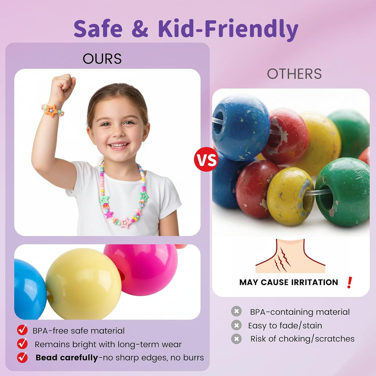 BigOtters 6 Sets Girls Necklace Bracelet, Colorful Bead Jewelry