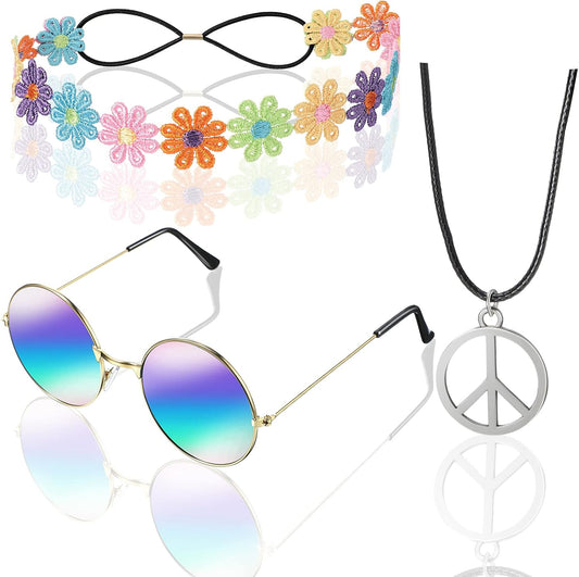 WILLBOND 70s Hippie Accessories Peace Sign Necklace Headband