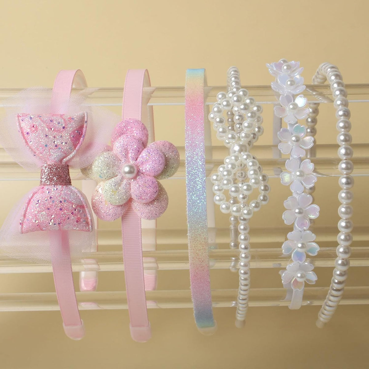 Pink Headbands for Girls Non Slip Floral Bow Headband Set 6 Pcs