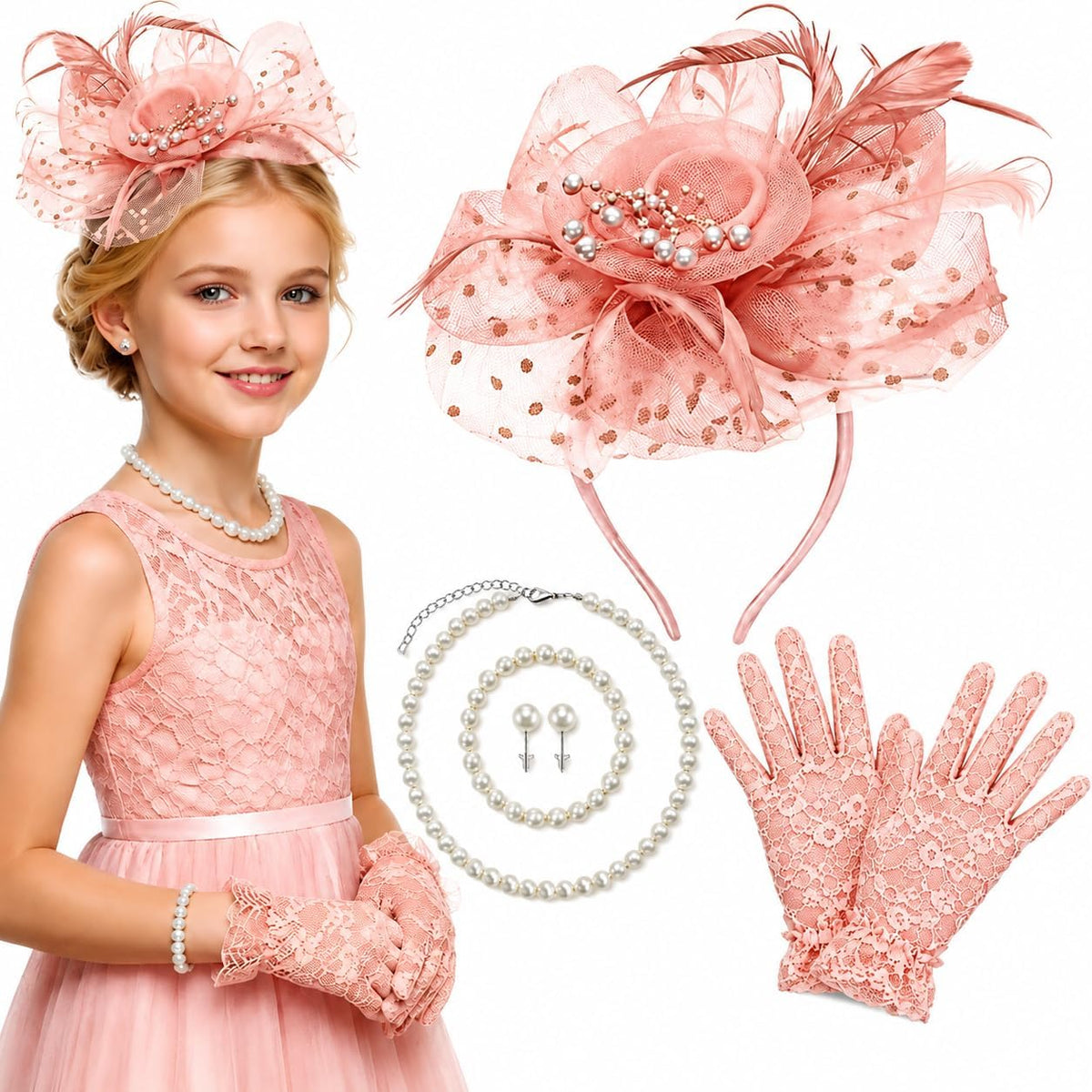 Girls Tea Party Dress Up Accessories Set Blush Pink