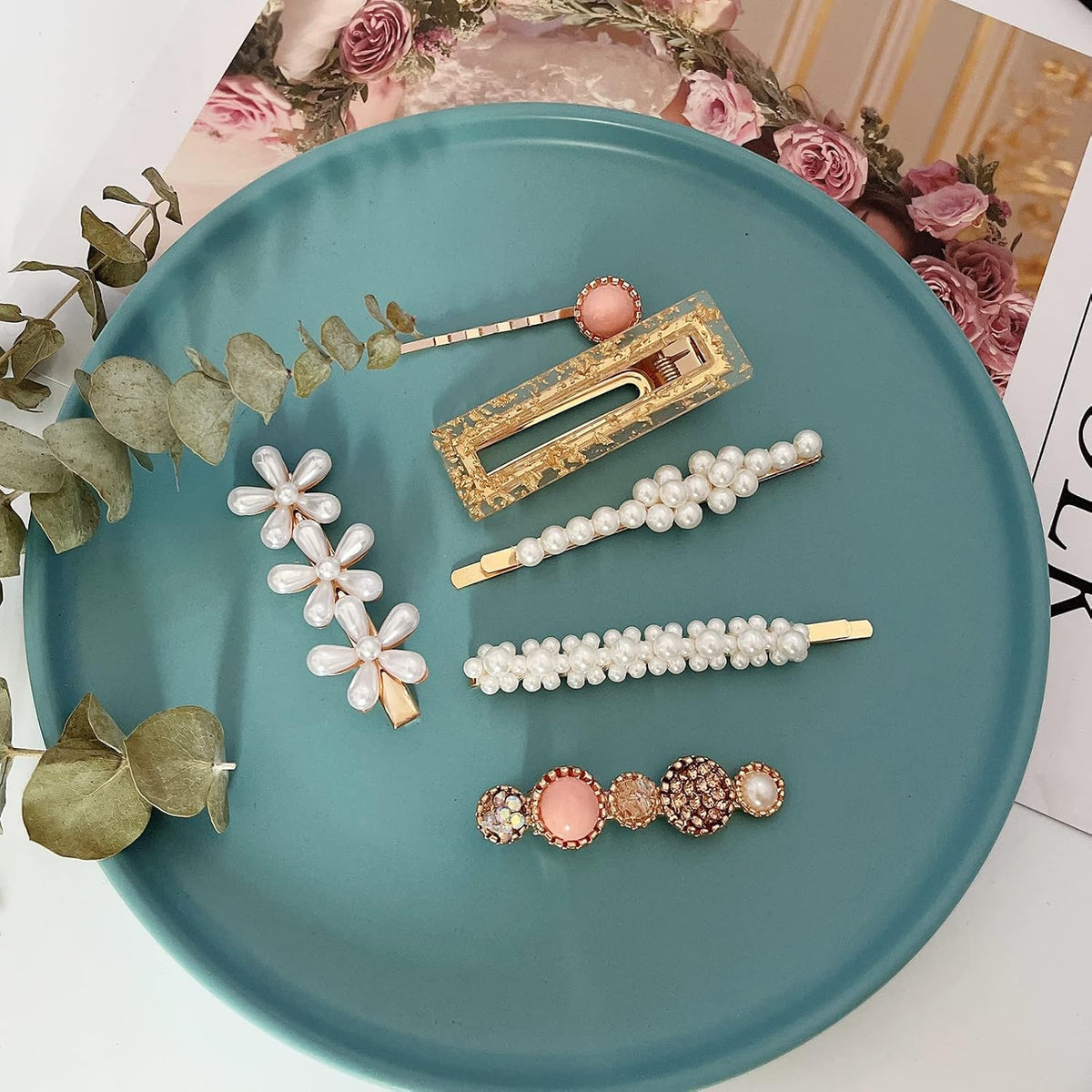Mehayi 20 PCS Pearl Hair Clips Set Fashion Korean Acrylic Resin Hair Barrettes, Bobby Pins Hairpins for Women and Ladies Girls Headwear Styling Tools, Hair Accessories for Decorative Party Wedding