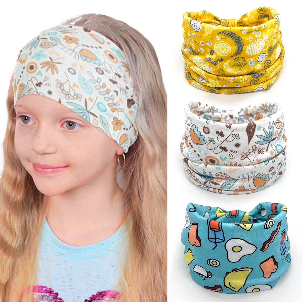 Bohend Girls Headbands Wide Knotted Hair Bands 3Pcs Non Slip Elastic Cute Head Bands Workout Yoga Sweatband Hair Accessories for Girls and Kids (B)