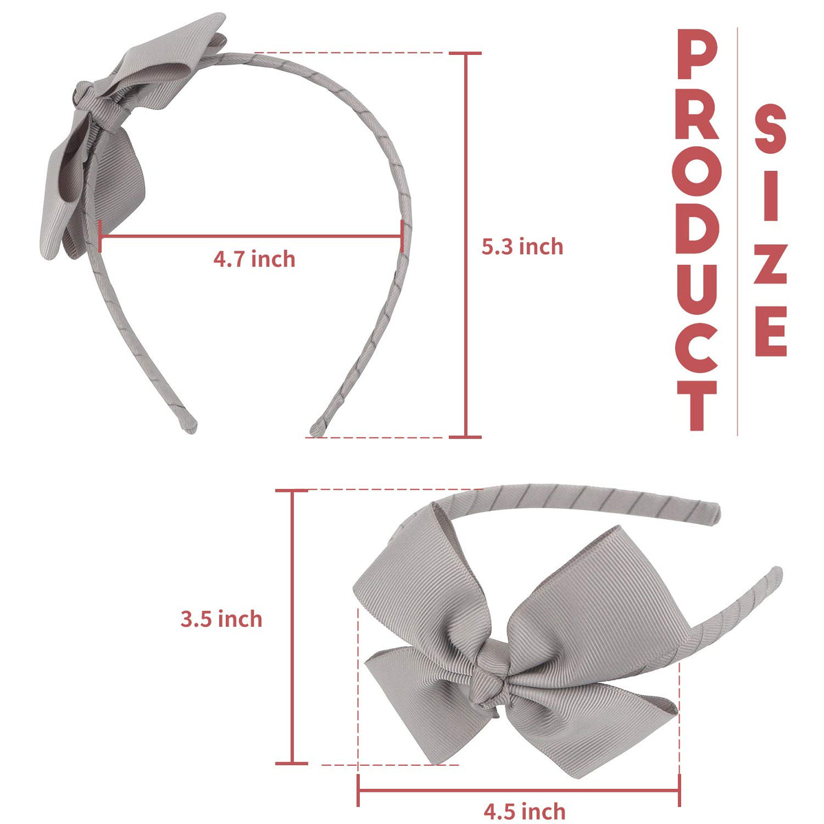 MEEDEE Grey Grosgrain Bow Headband, 1 PCs, for Girls Toddlers Kids Party Decoration Cosplay Costume Hair Accessory, Handmade Hair Band