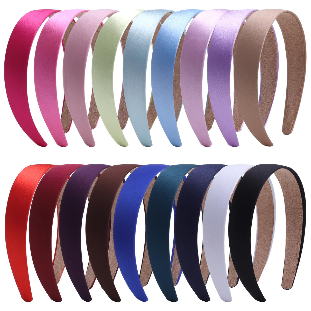 Pack of 26 DIY Satin Covered Fashion Headbands Set 0.4 Inch/1 Cm Girls Hairbands Teen Colorful Ribbon Hair Band Craft Headband Set for Women Non Slip