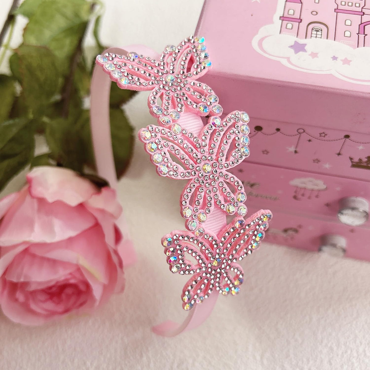 ELEMIRSA 4-Piece Butterfly Hair Hoops and Headbands for Girls, Teens, Toddlers, and Kids - Party Hair Accessories