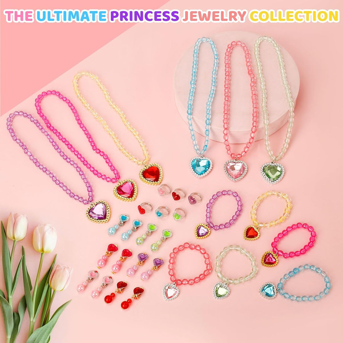 Kids Jewelry for Girls, 30pcs Princess Dress Up Play Jewelry Toys for Girl 4-6, Toddler Necklace Bracelet Ring Clip on Earrings, Costume Jewelrys, Easter Birthday Gift for 3 4 5 6 7 8 Year Old Girl