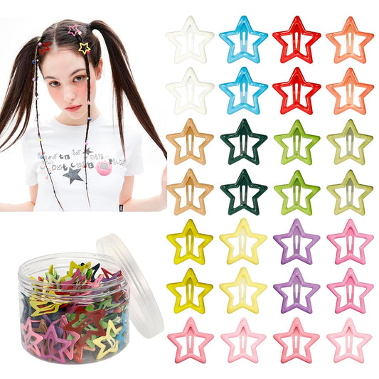 100PCS Y2K Star Hair Clips for Teens Girls Women - Non Slip Metal Barrettes, Cute Colorful Mini Hair Accessories for Daily Wear, Party, Rave, Festival (Multicolor)