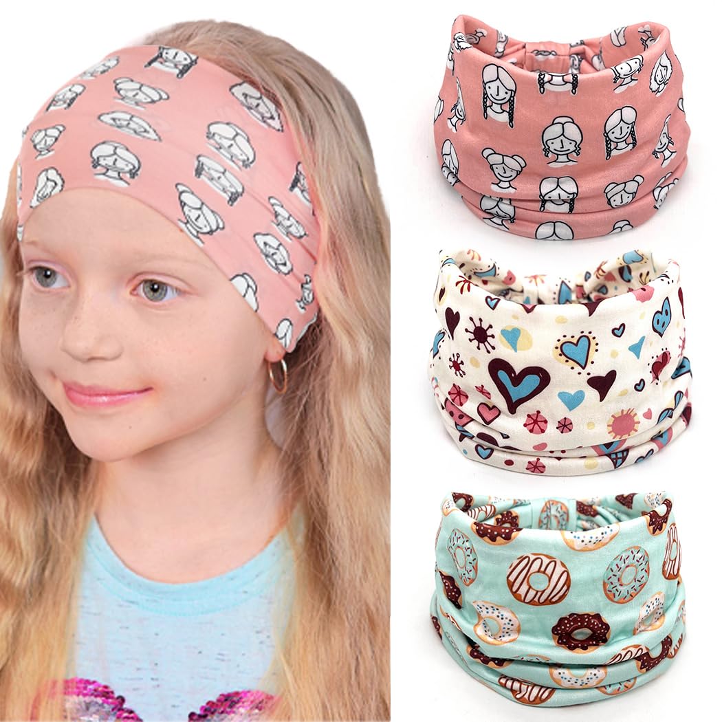 Bohend Girls Headbands Wide Knotted Hair Bands 3Pcs Non Slip Elastic Cute Head Bands Workout Yoga Sweatband Hair Accessories for Girls and Kids (B)