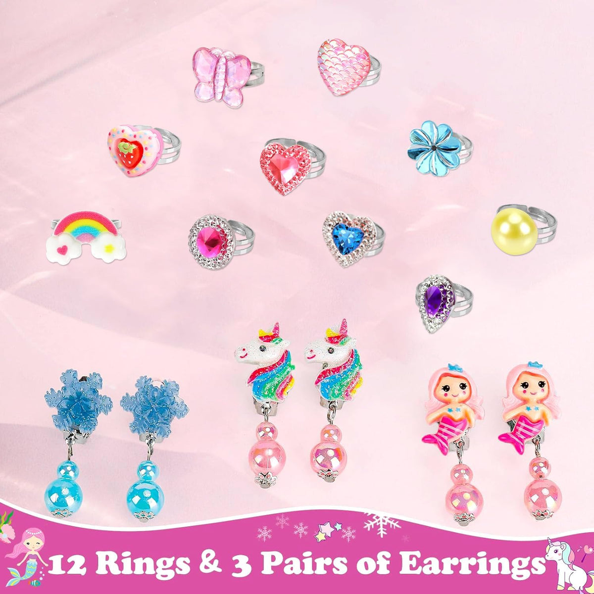 Kids Play Jewelry Sets, Princess Toys for Girls 4-6, 29 Pcs Little Girl Costume Jewelry, Unicorn Necklaces, Bracelets, Rings, Earrings, Dress Up Birthday Easter Gifts for Kids Pretend Play Party Favor