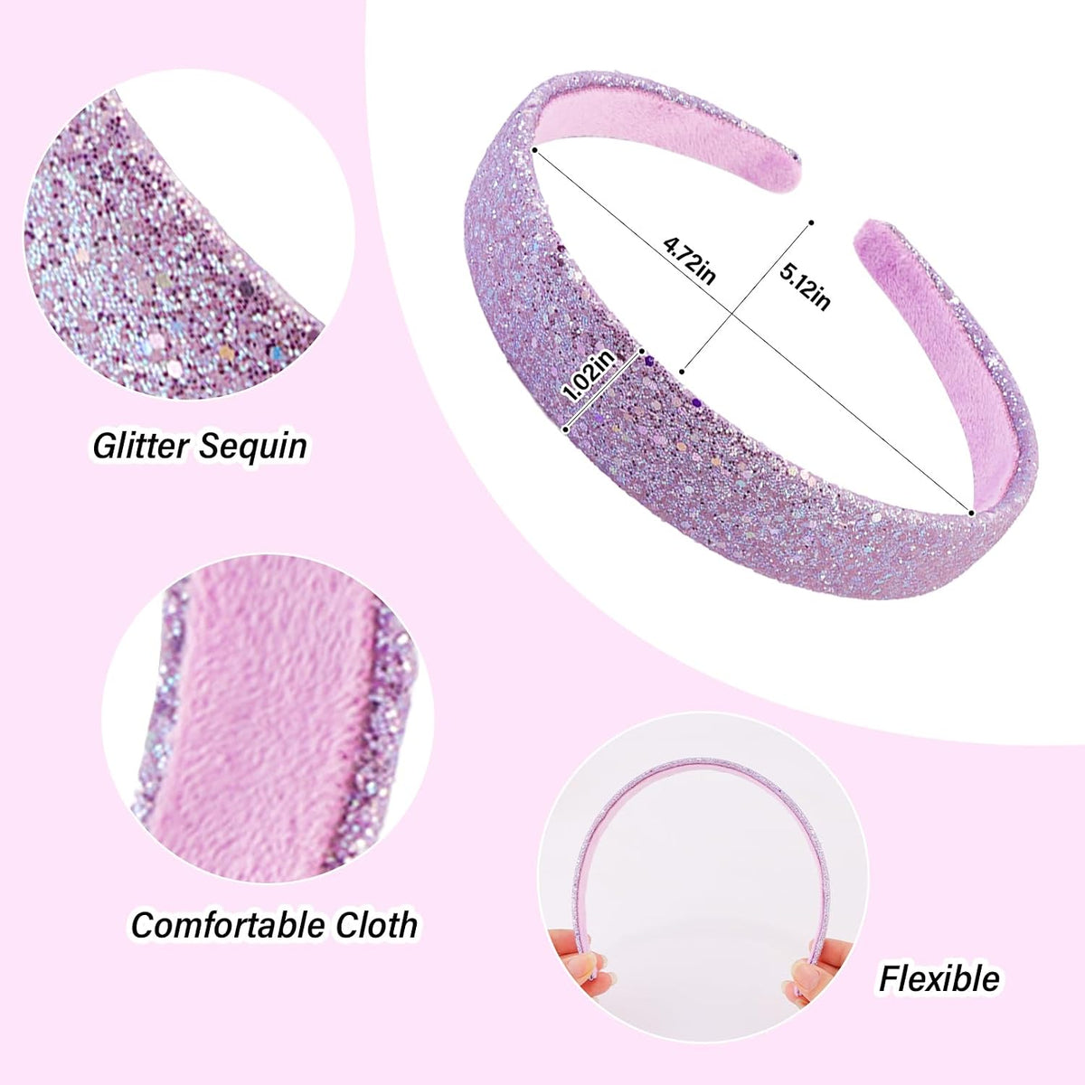 Headbands for Women Girls Hair Accessories Glitter Purple Blue Headband Hair Accessories for Girls Sparkly Headband Rose Gold HairBand for Girl Daily Outfit & Back to School, Holidays