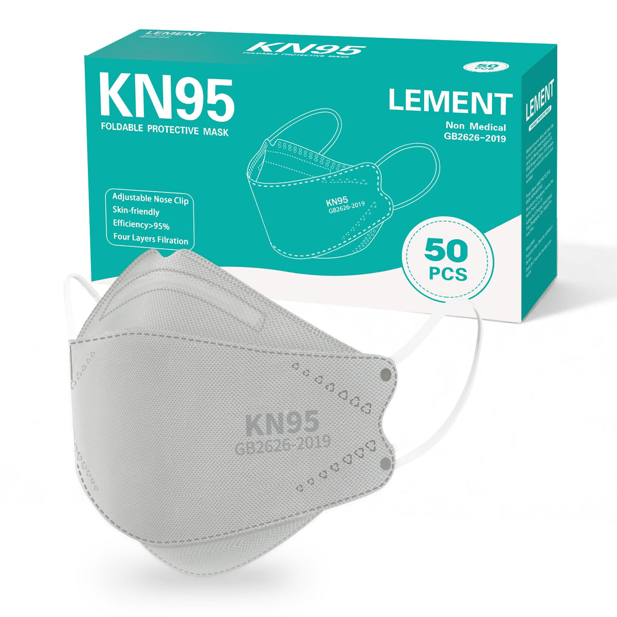 LEMENT KN95 Face Masks,50 PCS Breathable Black Dust Mask For Adult,Teenager