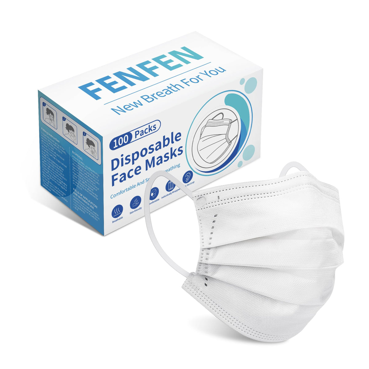 Disposable Face Mask For Adults - Travel Essentials, 100 Pack Individually Wrapped, 4 Ply Protection,Safety Masks Disposable