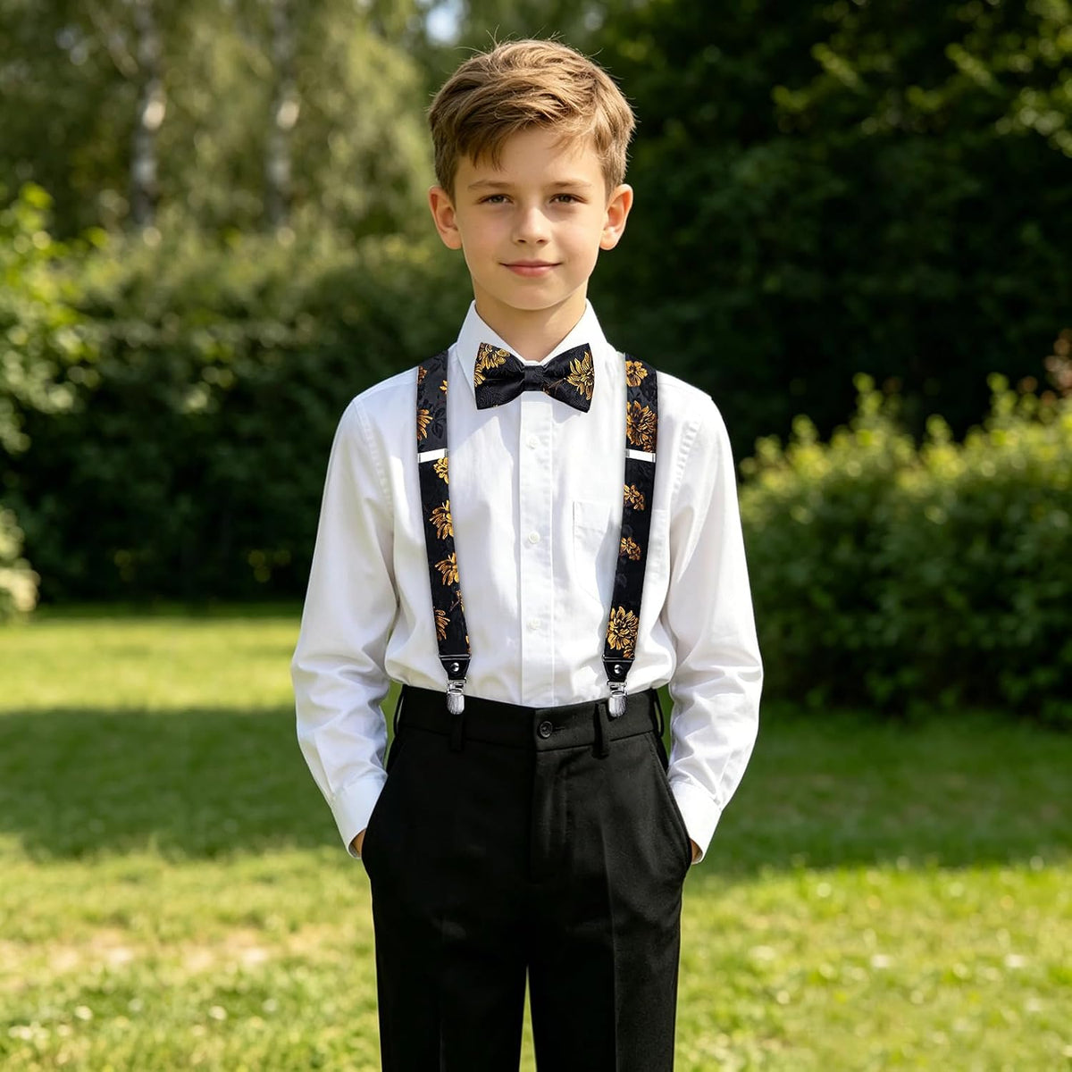 DiBanGu Boys Silk BowTie Set Y Back Kids Suspenders Gift Box