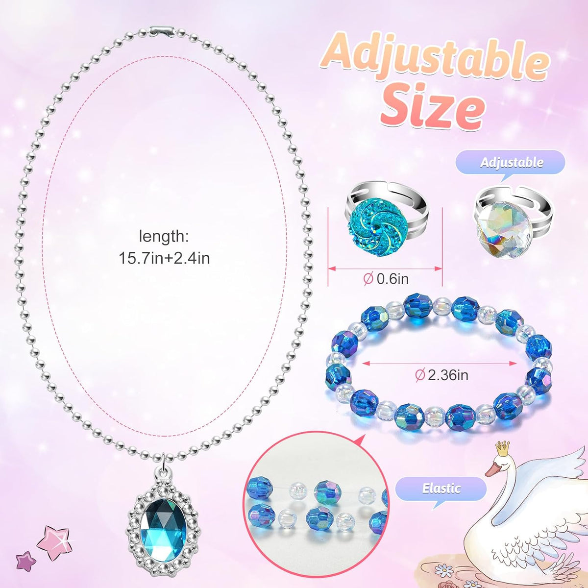 36pcs Princess Kids Jewelry for Girls 4-6, Toddler Play Costume Jewelry Set