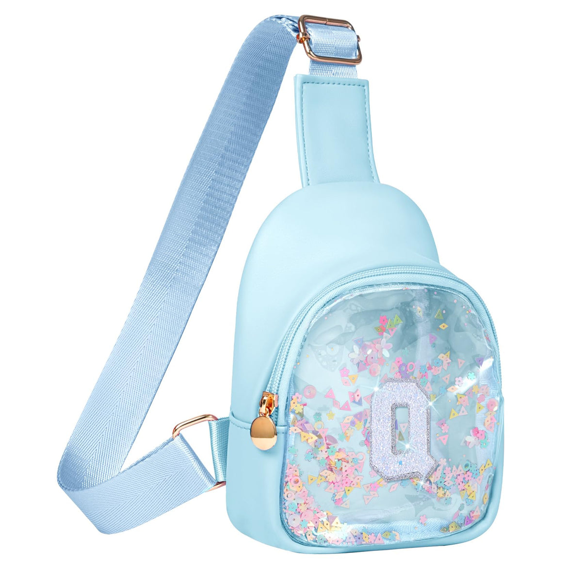 COSHAYSOO Personalized Christmas Birthday Gifts Burr Basket Stuffers for Girls Blue Purse Sling Bag Crossbody Girl Cute Funny Cool Mini Travel Fashion Accessories Monogrammed Initial Letter K