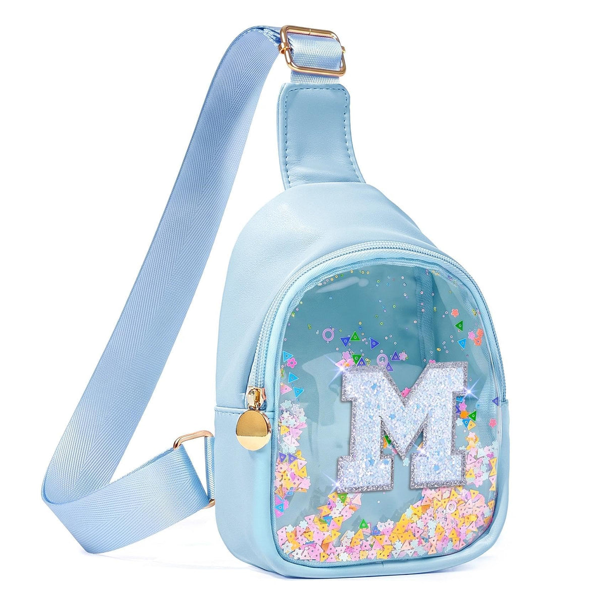 COSHAYSOO Personalized Christmas Birthday Gifts Burr Basket Stuffers for Girls Blue Purse Sling Bag Crossbody Girl Cute Funny Cool Mini Travel Fashion Accessories Monogrammed Initial Letter K