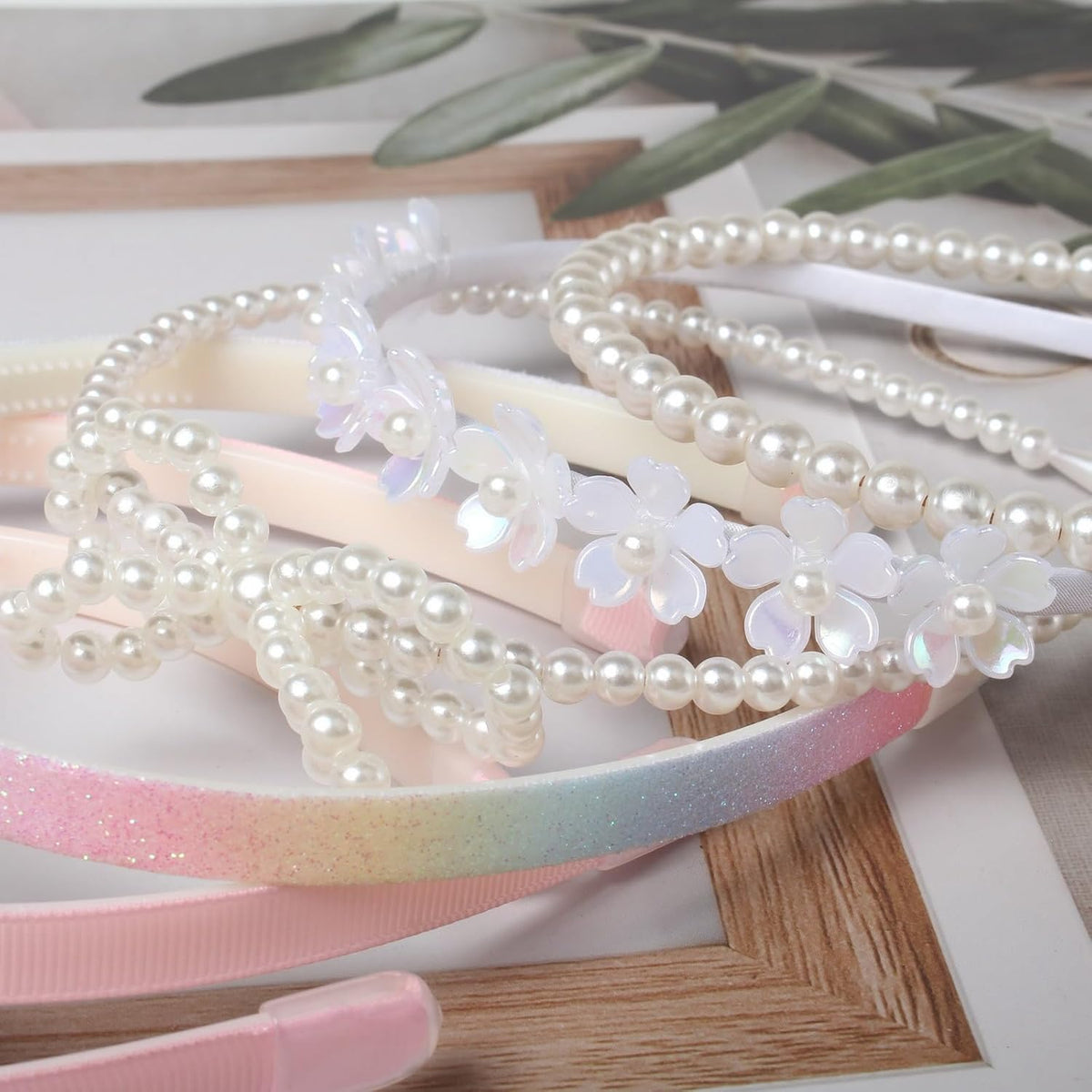 Pink Headbands for Girls Non Slip Floral Bow Headband Set 6 Pcs