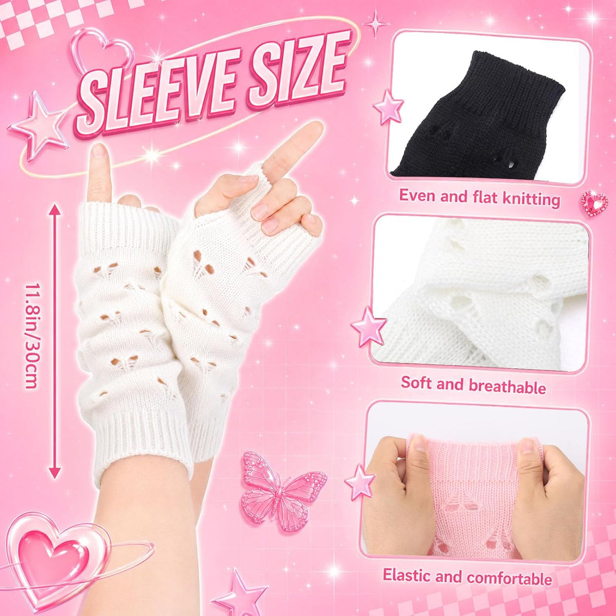 3 Pack Y2K Fingerless Arm Warmers Gloves for Women