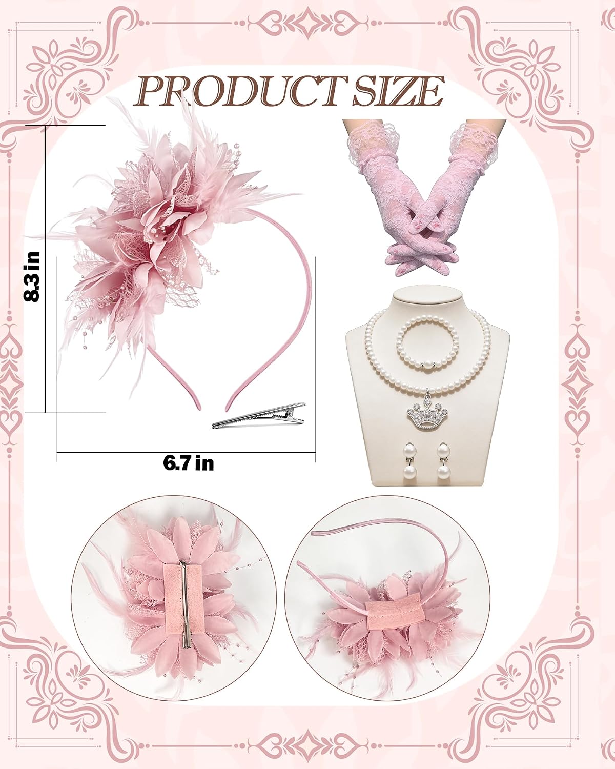 Girls Tea Party Fascinators Hats Tea Party Headband and Lace Glove Set for Girls 1920s Party