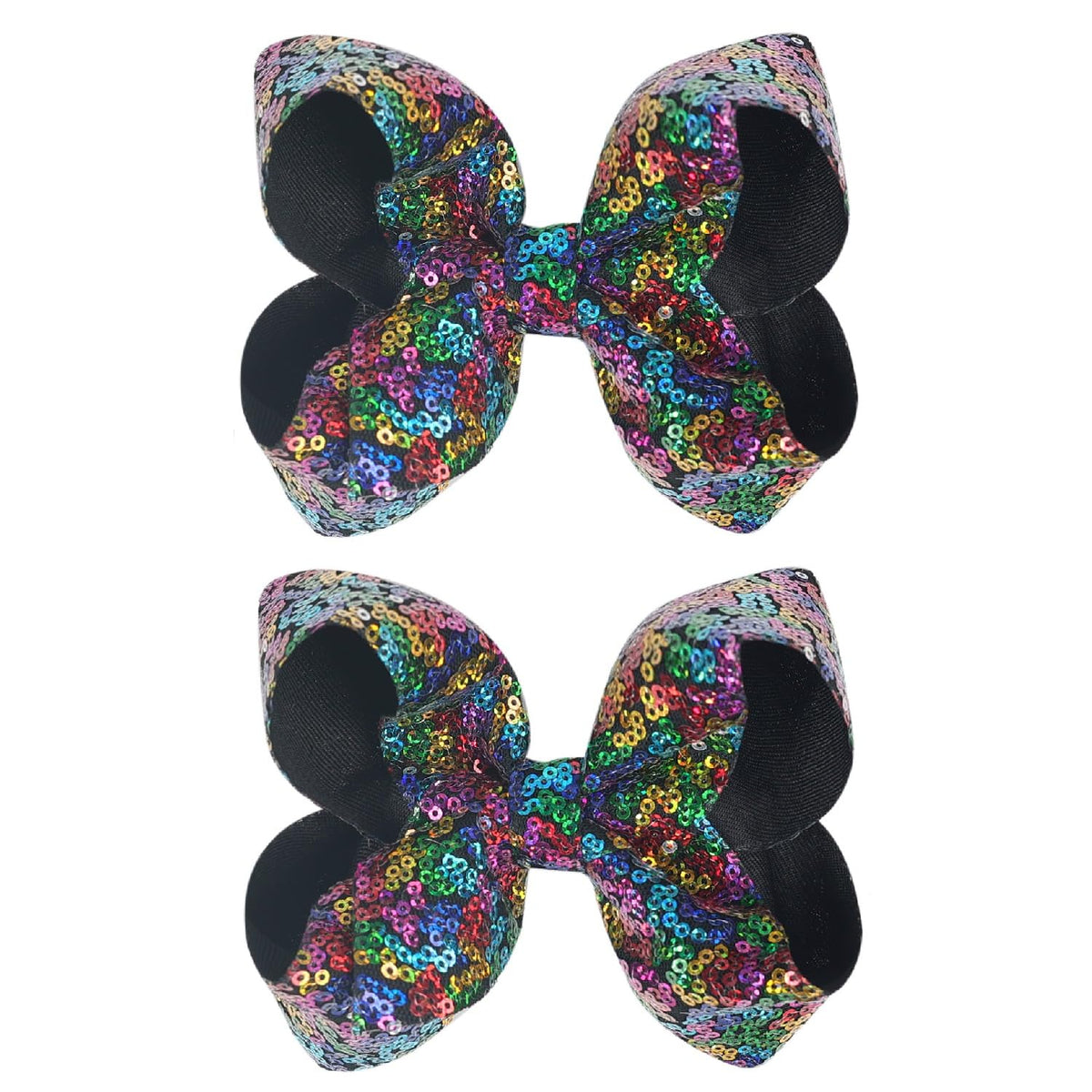 2 PCS Enchanting 5-Inch Fairy Fashion Bow Hairpin: Multicolor Option Sequins Hair Clip for Kids and Teenage Girls (Black)