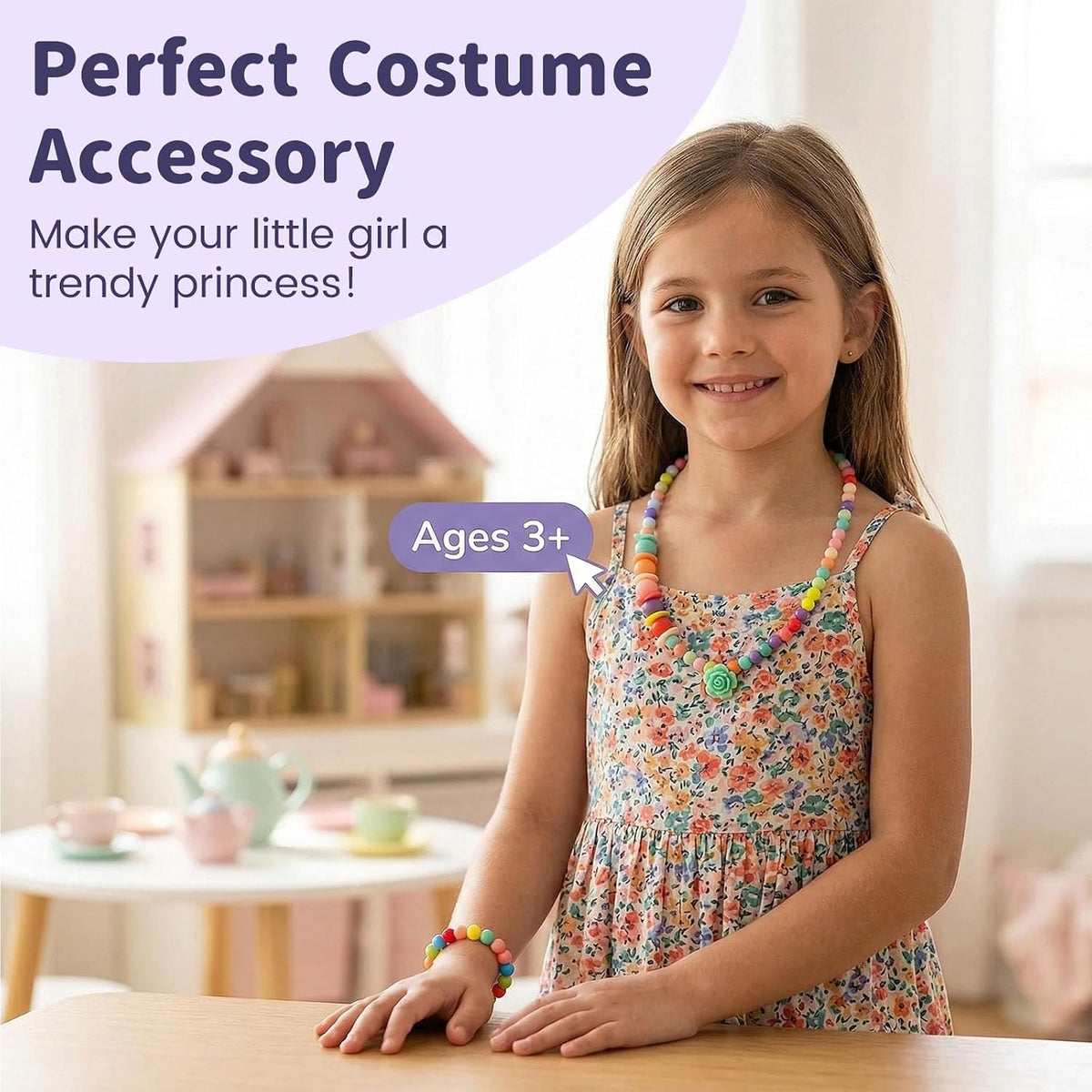 BigOtters 3 Set Toddler Necklace and Bracelet, Play Jewelry for Little Girl