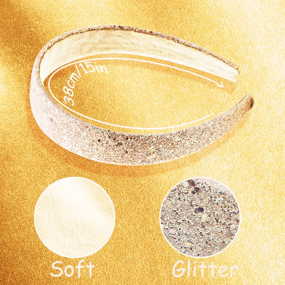 Glitter Headbands for Girls Wide Sparkly Headbands for Little Girl Hair Accessories Thick Bling Hairband for Children