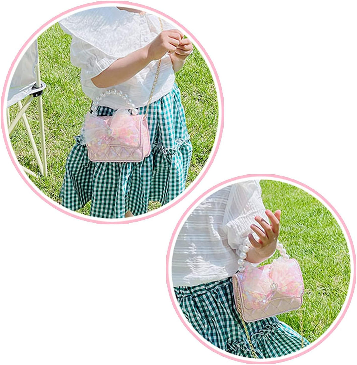 ELEMIRSA Girl Handbag Purse for Little Girls Kids Pretend Play Dress Up Necklace Hair Accessories Jewelry Set, Light Pink