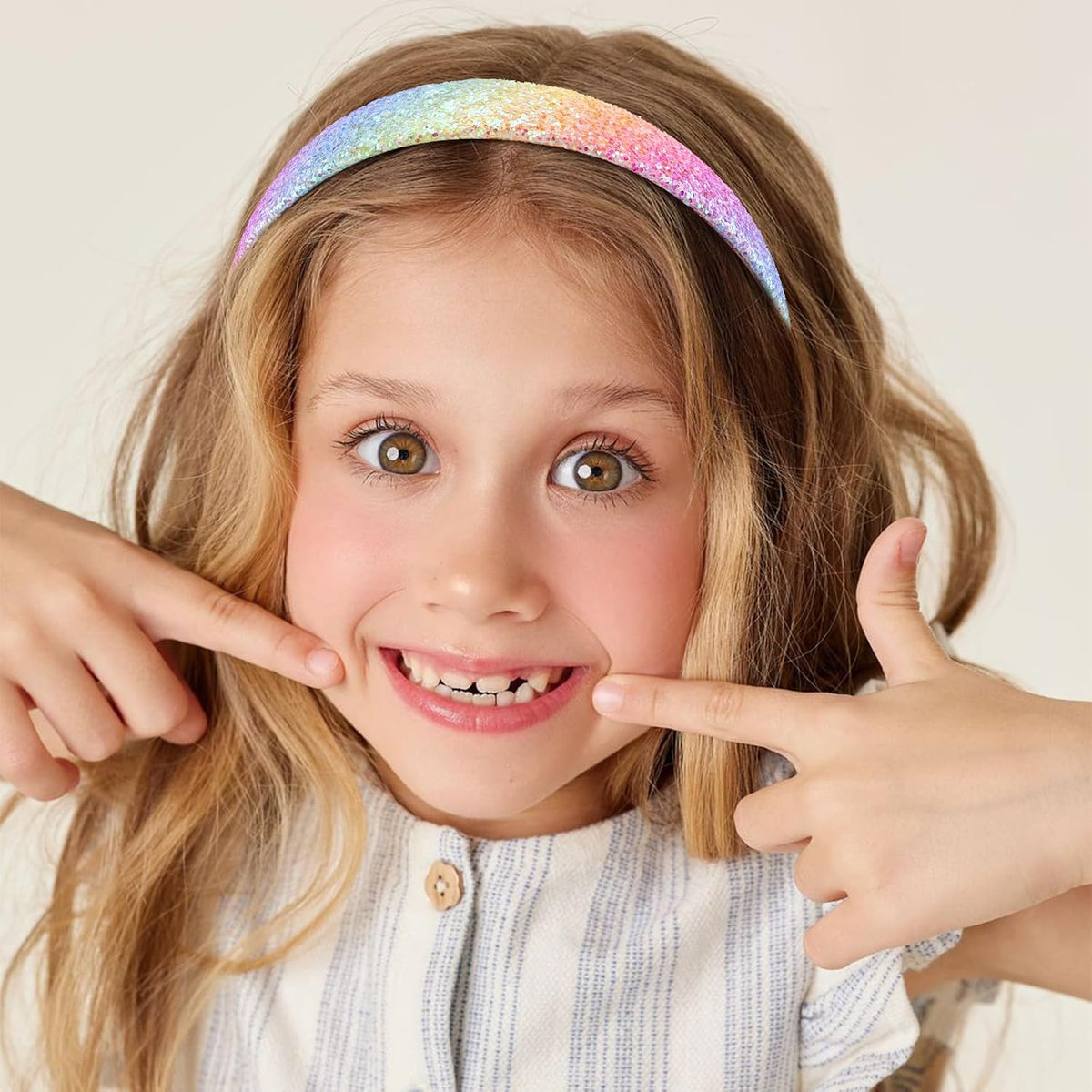 Chanaco Headbands for Girls Women 6Pcs Rainbow Girls Headbands 4-6 Glitter Head Band for Women’s Hair Pink Cute Hair Accessories for Girl 8-12
