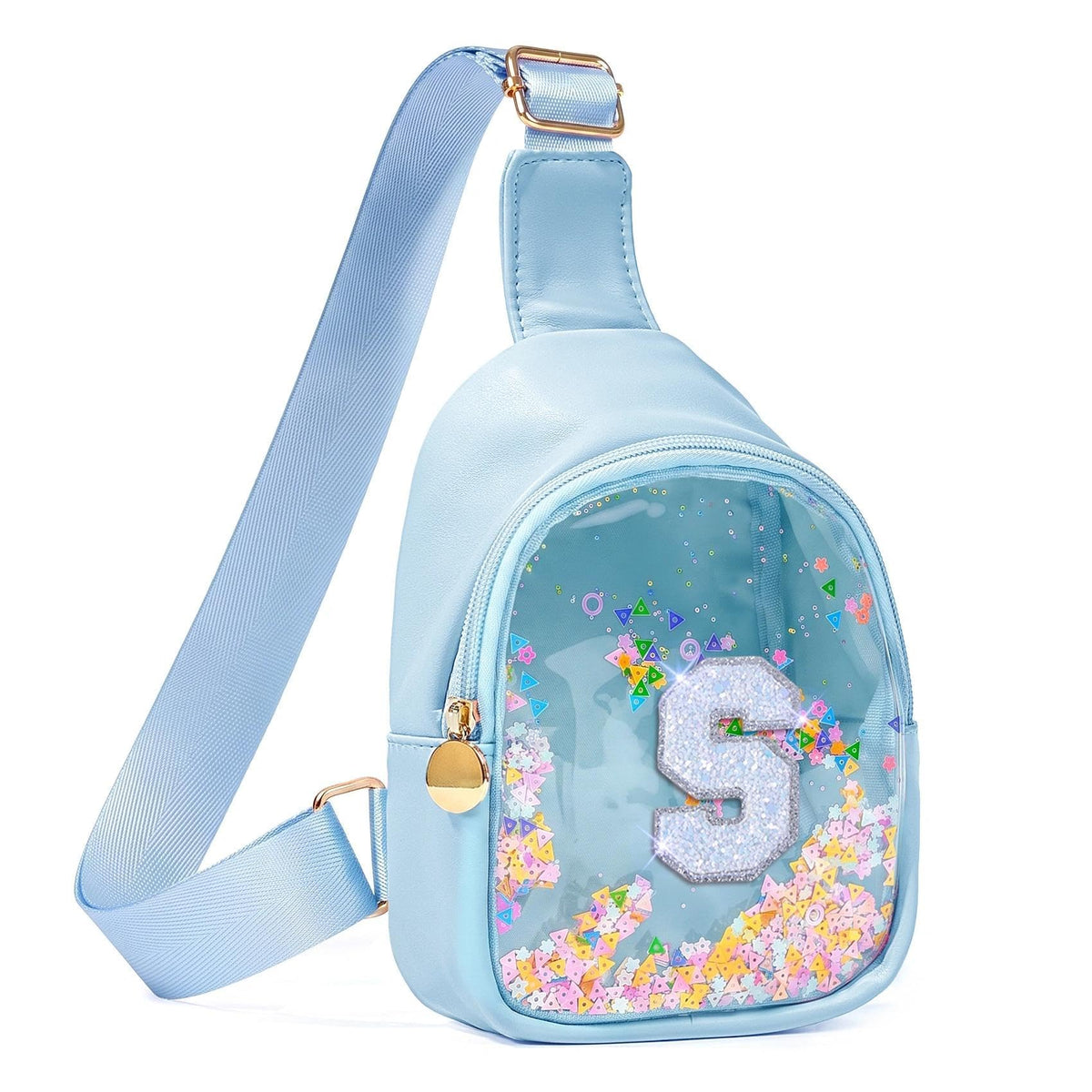 COSHAYSOO Personalized Christmas Birthday Gifts Burr Basket Stuffers for Girls Blue Purse Sling Bag Crossbody Girl Cute Funny Cool Mini Travel Fashion Accessories Monogrammed Initial Letter K