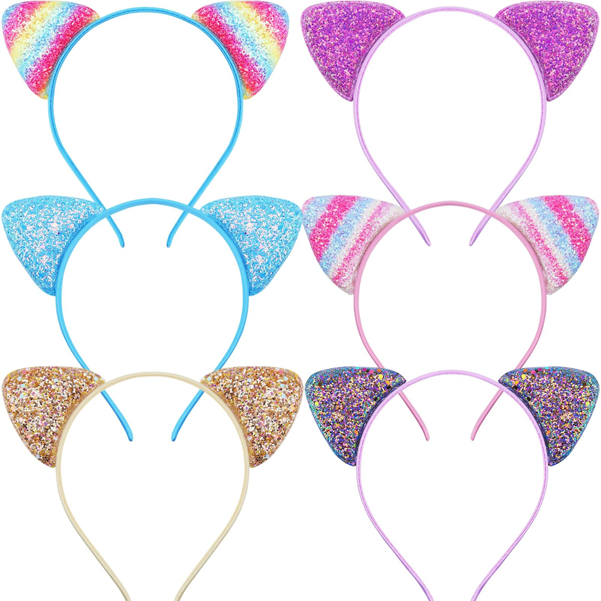 Headbands for Girls 6 Pack Toddler Headbands Glitter Kids Hairband Cat Bow Heart Star Crown Hair Accessories for Toddler Girls Teens (Cat Ear)