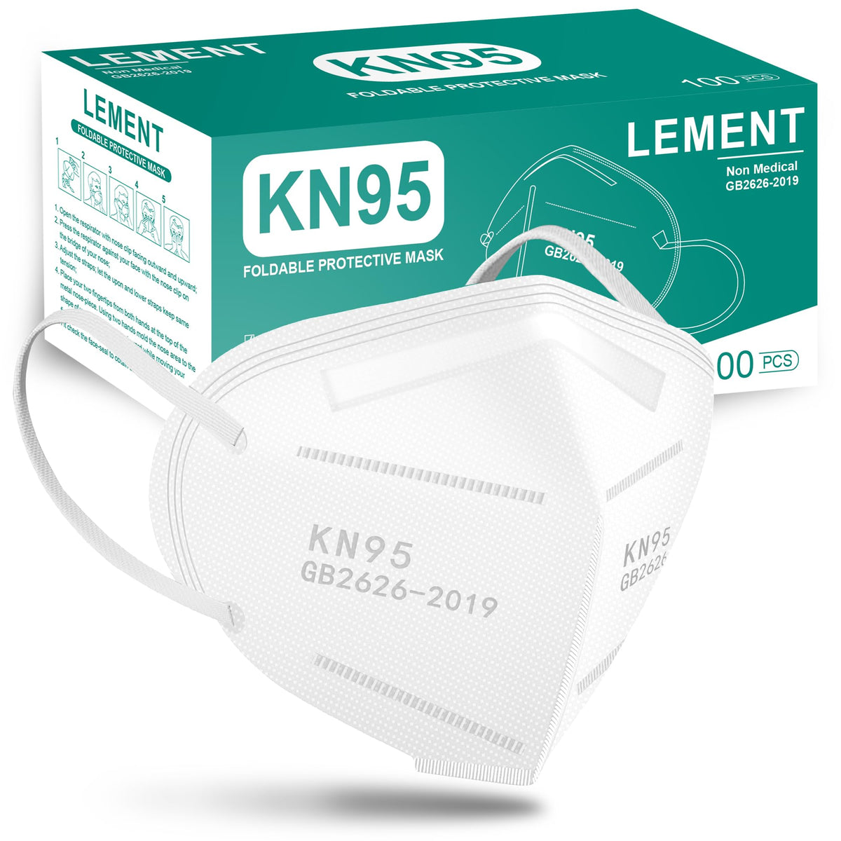 LEMENT 50pcs KN95 Face Mask Black 5-Layer Filter≥95% Cup Dust Safety Masks