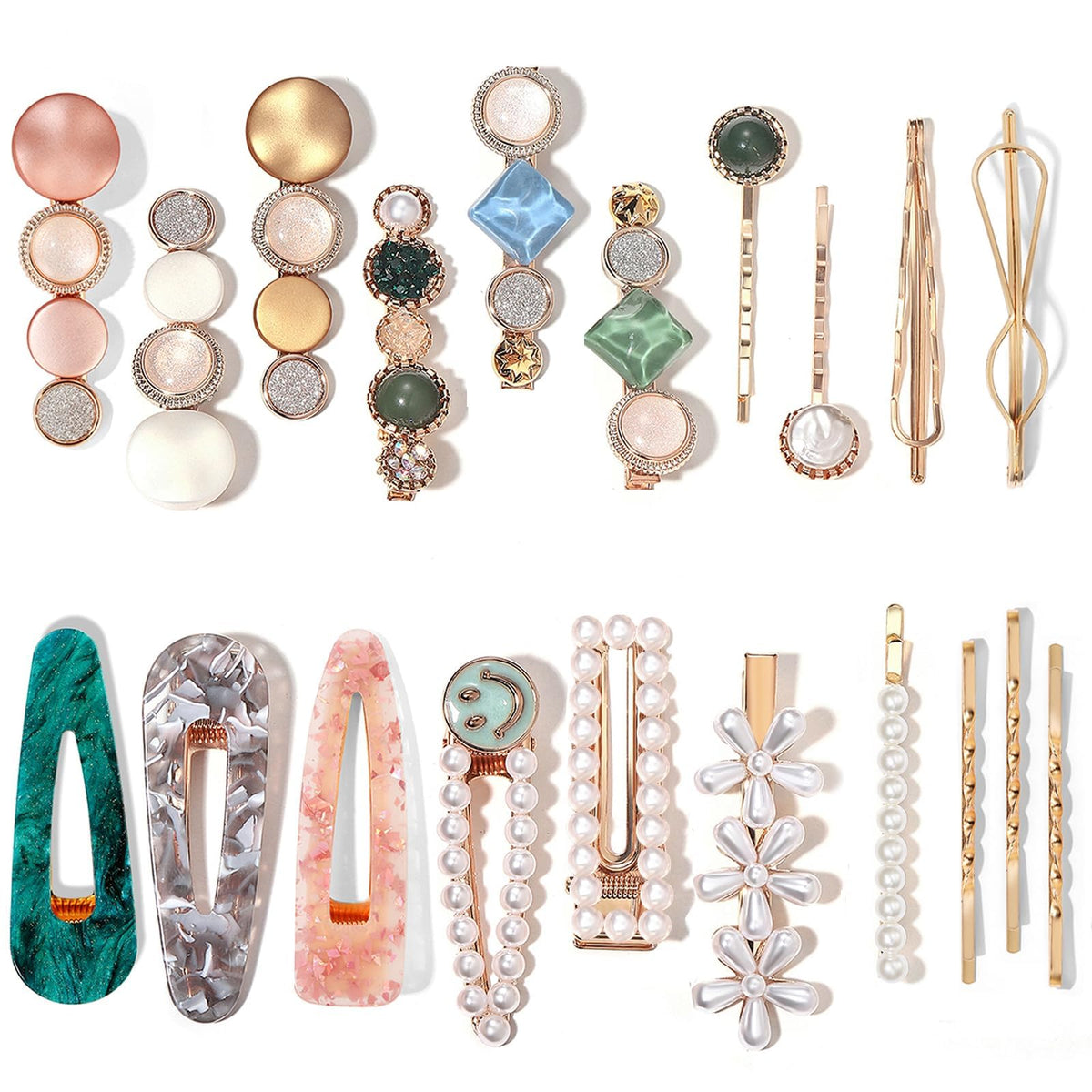 Mehayi 20 PCS Pearl Hair Clips Set Fashion Korean Acrylic Resin Hair Barrettes, Bobby Pins Hairpins for Women and Ladies Girls Headwear Styling Tools, Hair Accessories for Decorative Party Wedding