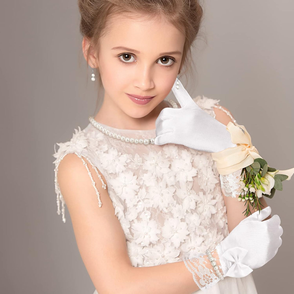 Newcotte 4 Pcs Little Girls Pearl Necklace Jewelry Set