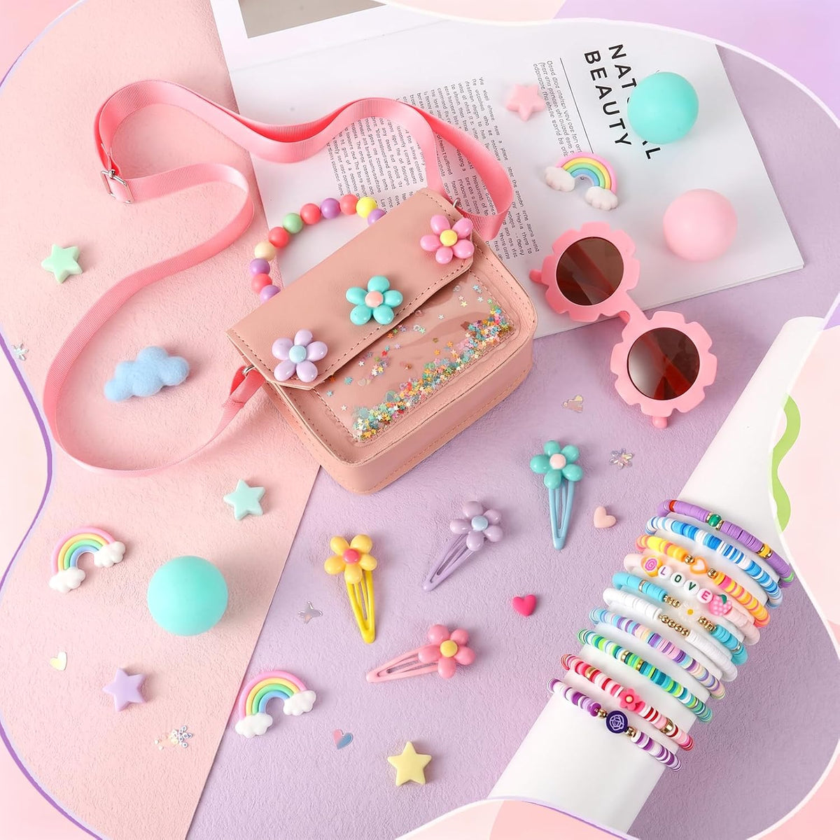 Purse for Girls, Accessories Gift Set Snap Hair Clip Bracelets