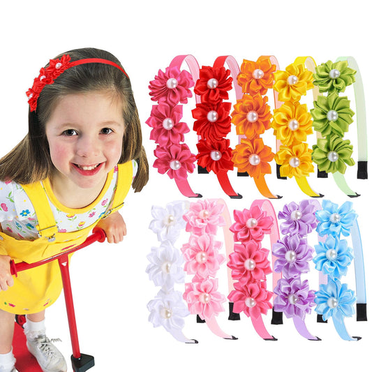 XIMA Pearl Flower Headbands for Girls Kids Toddlers Pack of 10