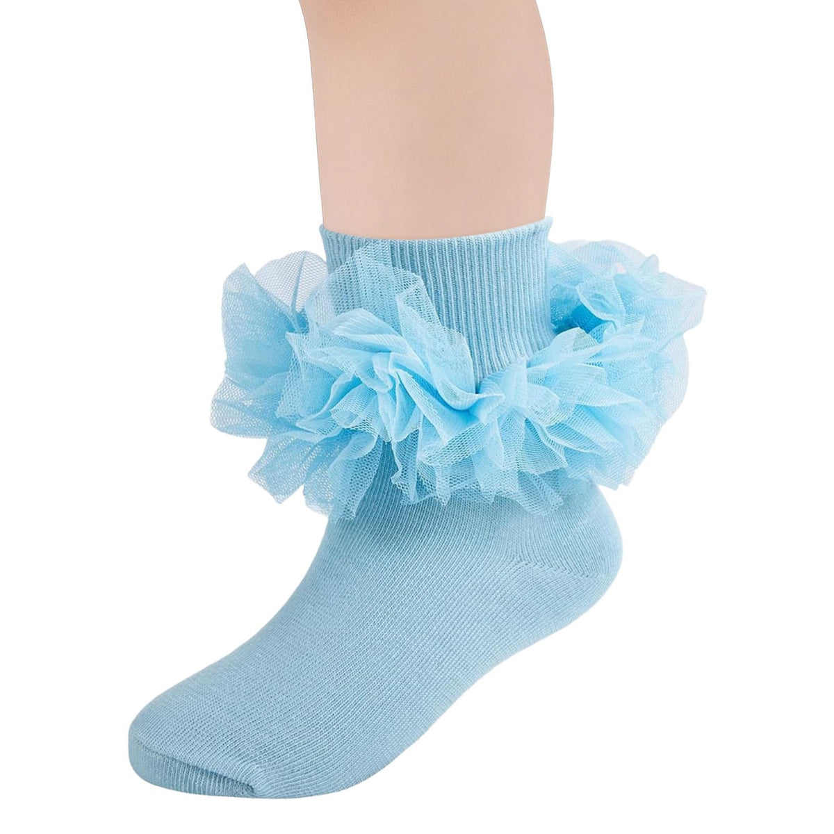 Girls Ruffle Socks Toddler Fluffy Ruffle 4-Layer Lace Dress Socks Turn Cuff Pageant Tutu Socks for Baby Girl Kids