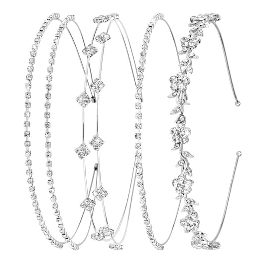 4 Pcs Silver Rhinestone Headband, Bridal Wedding Crystal Tiara Crown Hair Accessories for Women Girls Flower Girl Prom Formal Events (sliver)