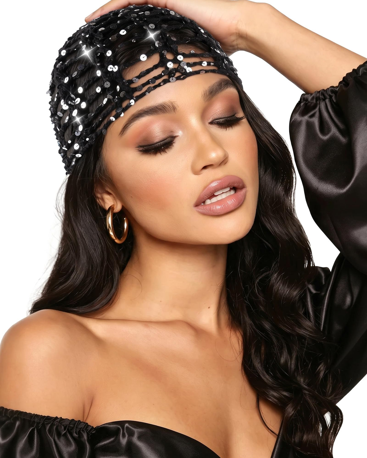Ababalaya Sequin Disco Beanie 100% Cotton Handmade Crochet Beanies