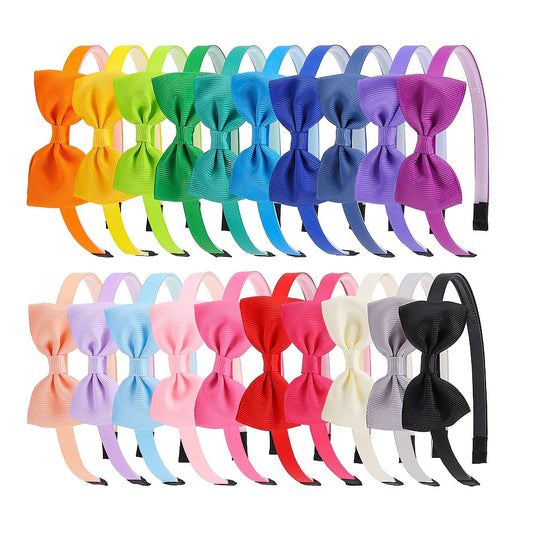 XIMA 20 Pcs Girls Bow Headbands, Grosgrain Ribbon Hairbands with Non-Slip