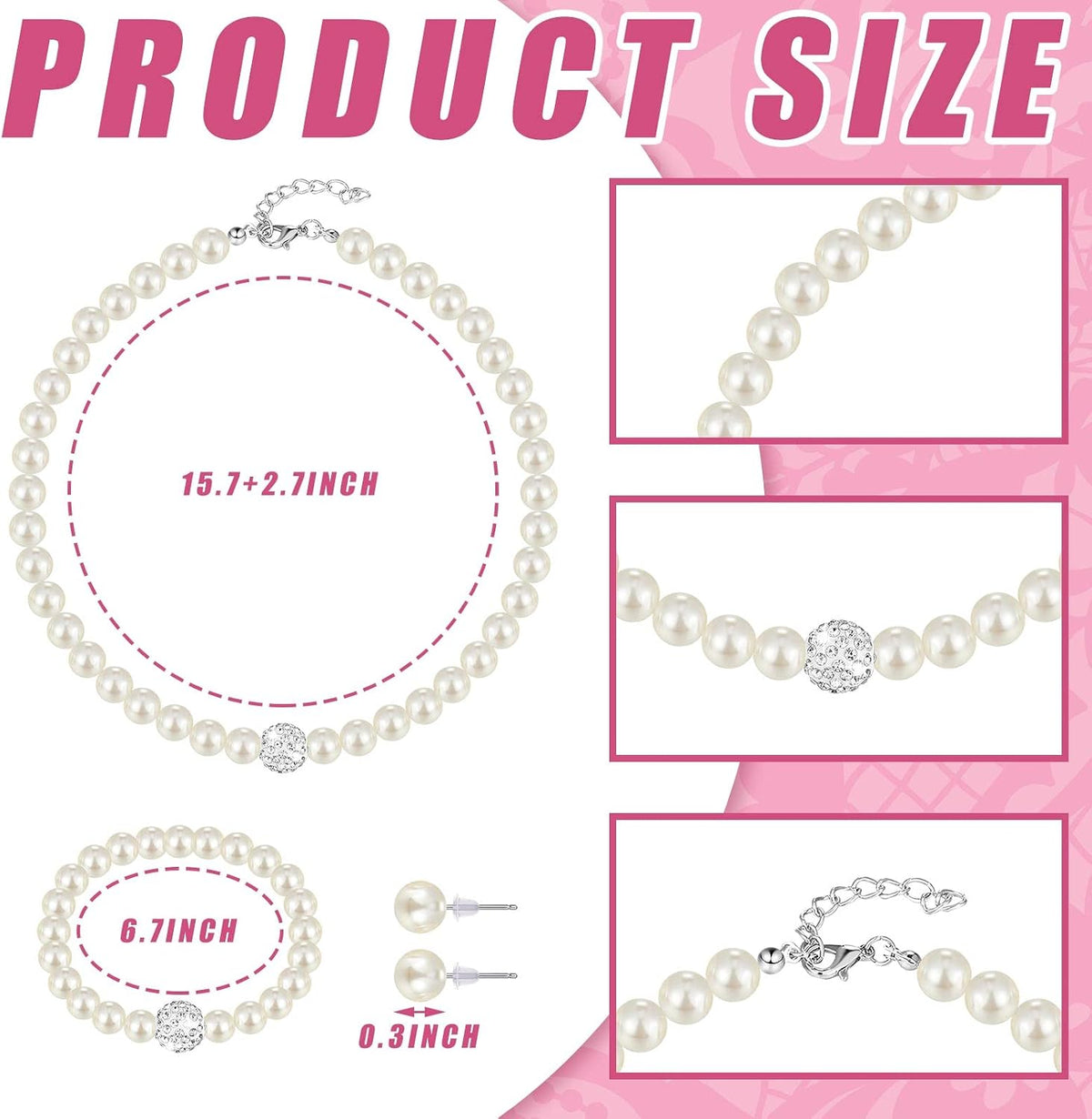 Geyoga 4 Pcs Pearl Necklace Set for Little Girls Toddler Girls Jewelry Communion Gloves for Kids Christmas Tea Party Wedding
