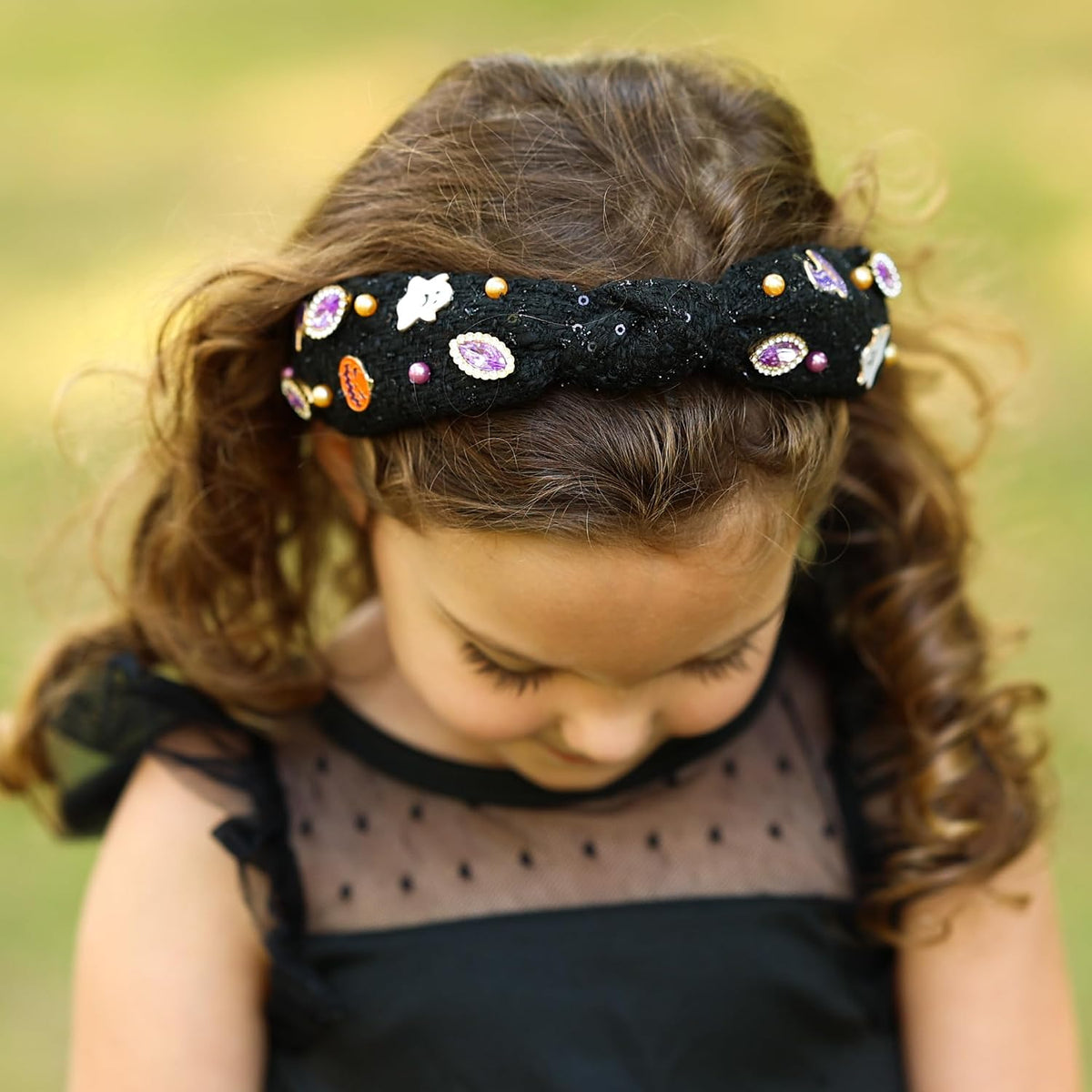FROG SAC Knot Headband for Girls, Knotted Headbands for Toddler Kids, Rainbow Beaded Unicorn Hair Accessories, Halloween Christmas Stocking Easter Basket Stuffers (Black)