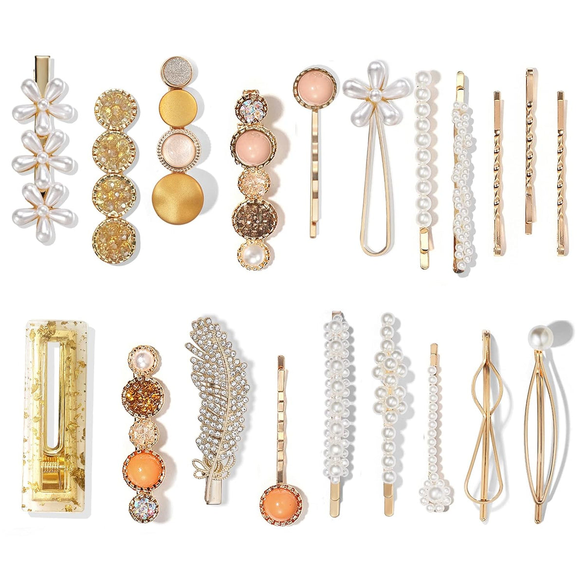 Mehayi 20 PCS Pearl Hair Clips Set Fashion Korean Acrylic Resin Hair Barrettes, Bobby Pins Hairpins for Women and Ladies Girls Headwear Styling Tools, Hair Accessories for Decorative Party Wedding