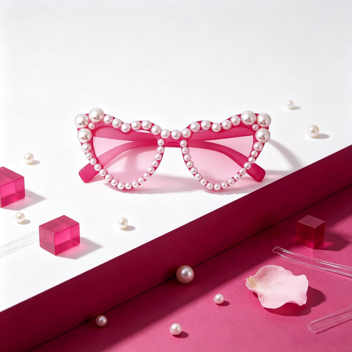 ADE WU Heart Sunglaskses Kids Cute Pearl Sunglasses for Girls Boys Age 3-8