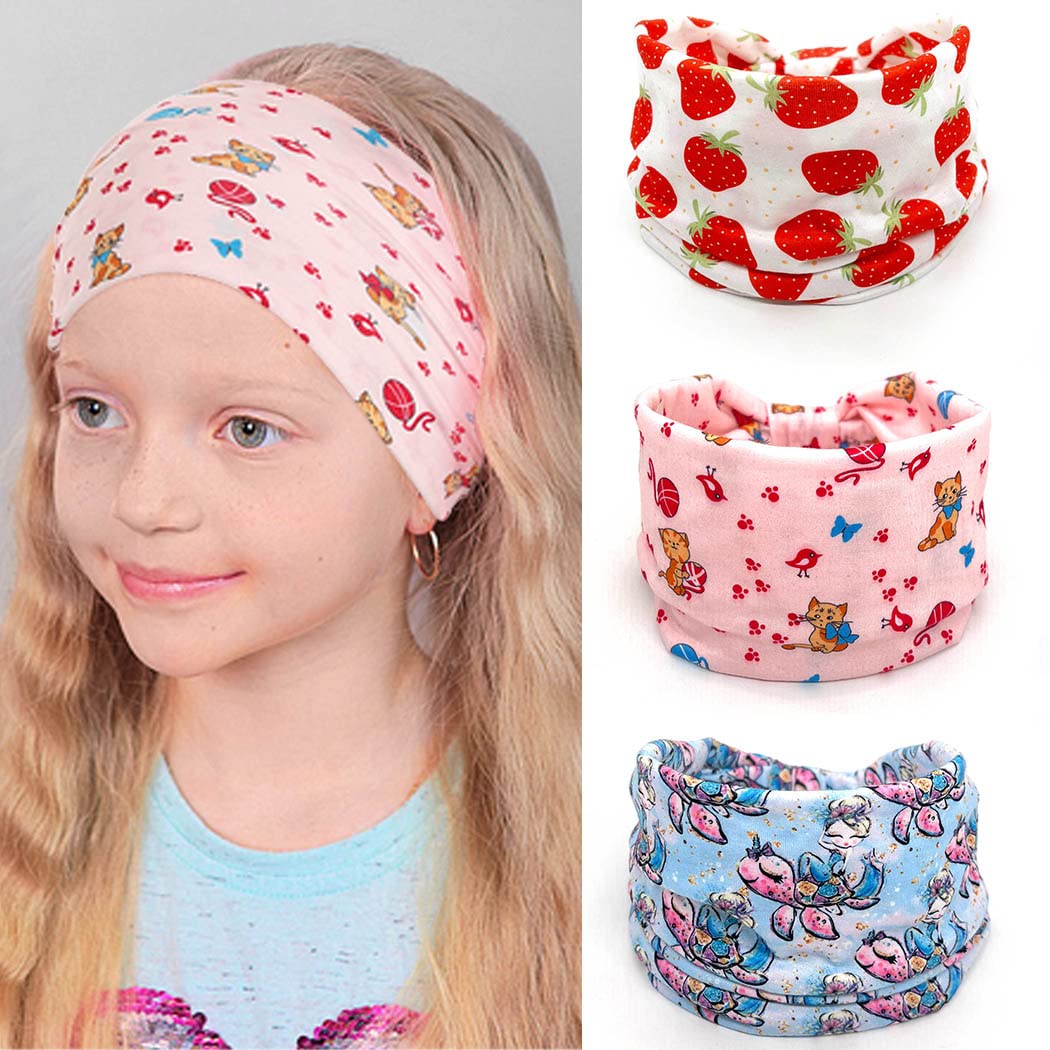 Bohend Girls Headbands Wide Knotted Hair Bands 3Pcs Non Slip Elastic Cute Head Bands Workout Yoga Sweatband Hair Accessories for Girls and Kids (B)