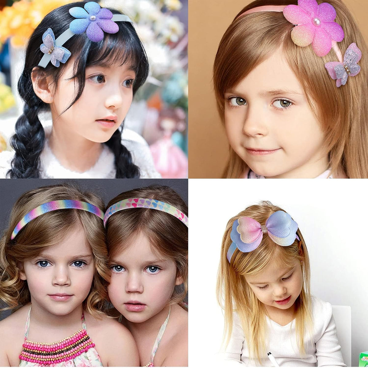 Glitter Headbands for Girls Butterfly Sparkly Hair Bands with Teeth Bows Flower Sequin Hairband for Girl(6pcs)