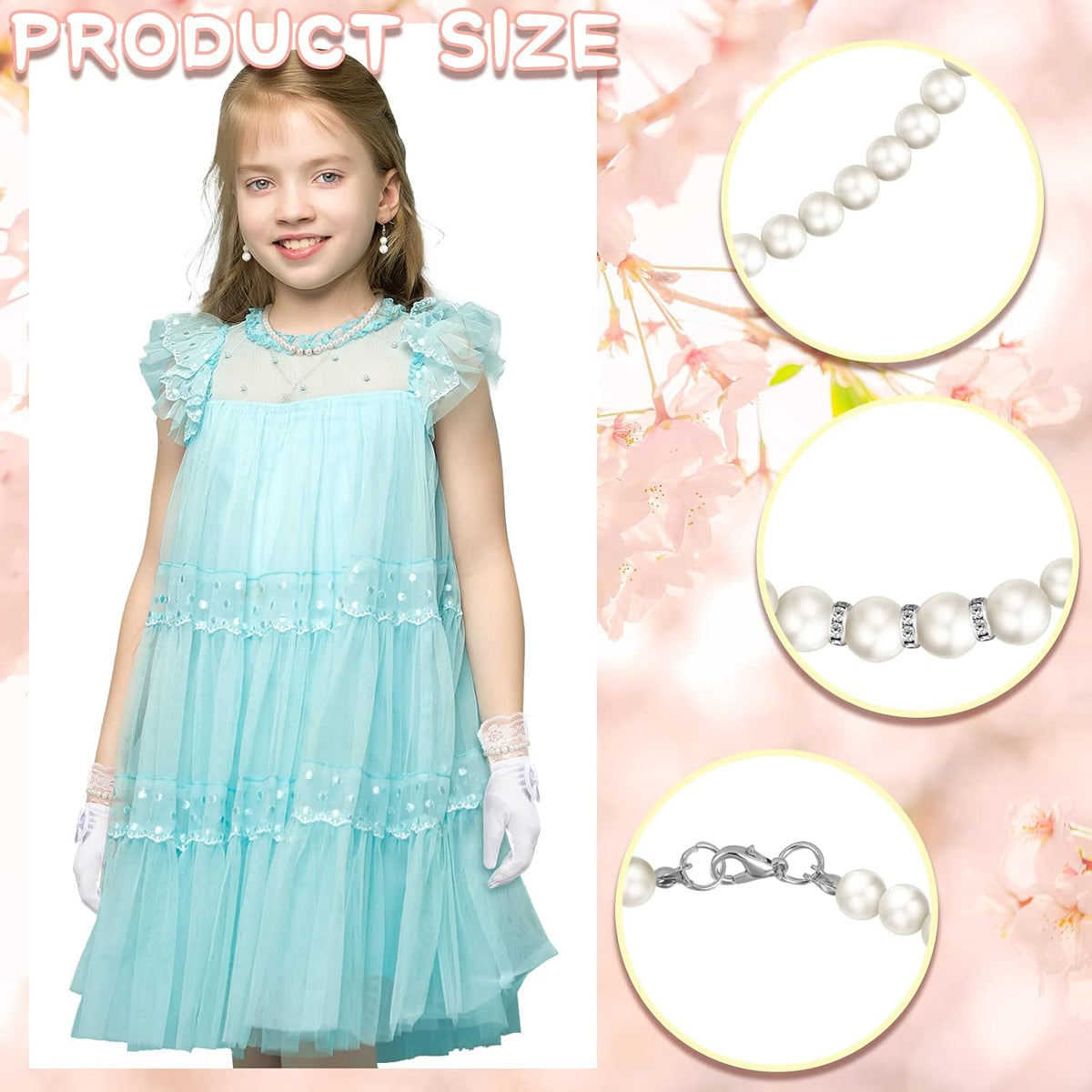 Newcotte 4 Pcs Little Girls Pearl Necklace Jewelry Set