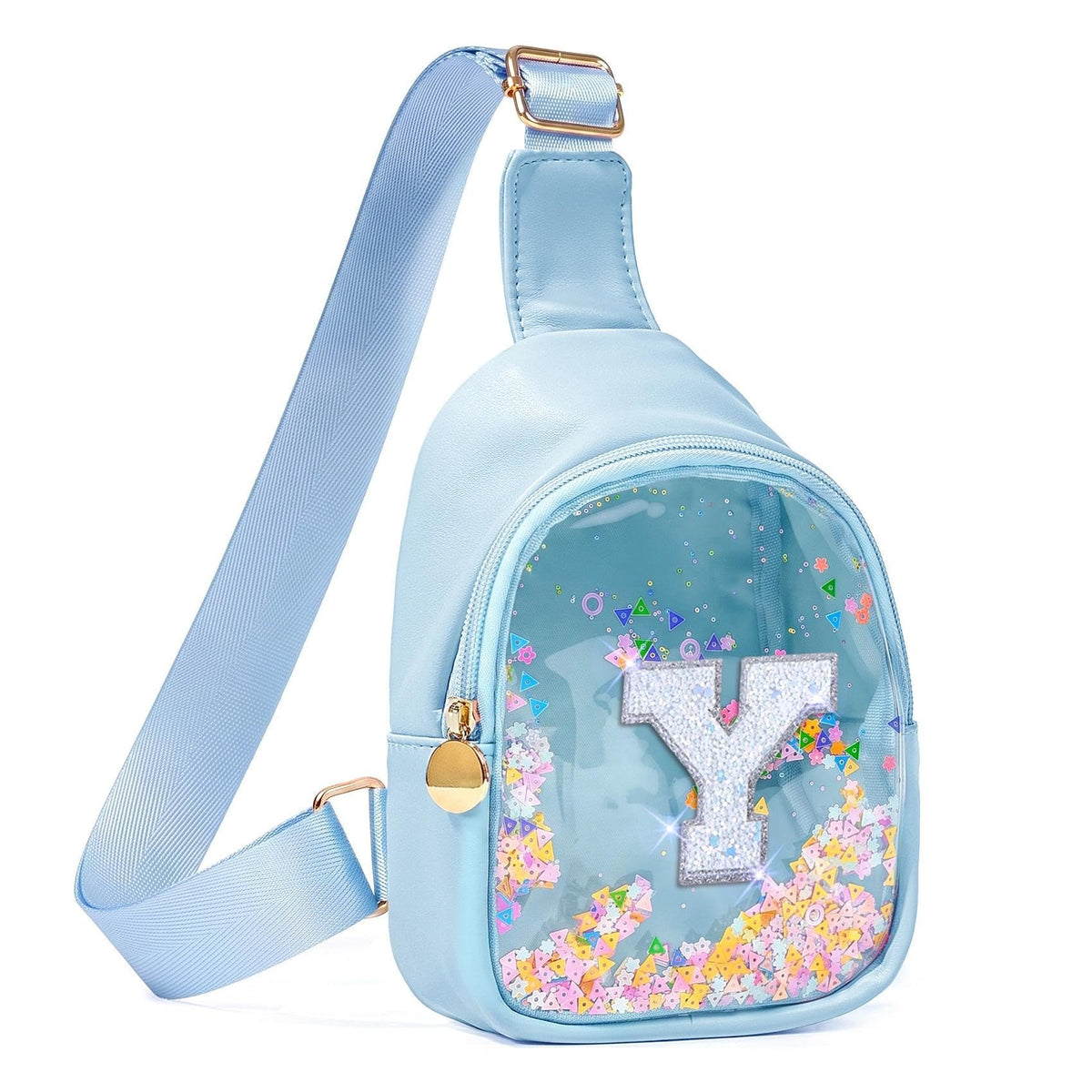 COSHAYSOO Personalized Christmas Birthday Gifts Burr Basket Stuffers for Girls Blue Purse Sling Bag Crossbody Girl Cute Funny Cool Mini Travel Fashion Accessories Monogrammed Initial Letter K