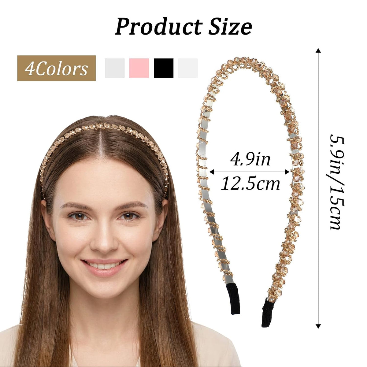 cobee 4 PCS Sparkly Headbands for women Rhinestone Headbands, Glitter Decorative Thin Hairbands Bling Beaded Hair Bands Accessories Beaded Hair Hoop for Women Girls Birthday Wedding